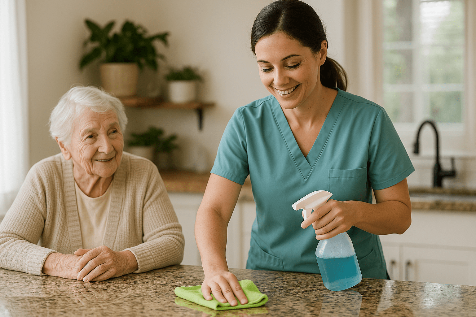 Caregiver helping senior with daily activities